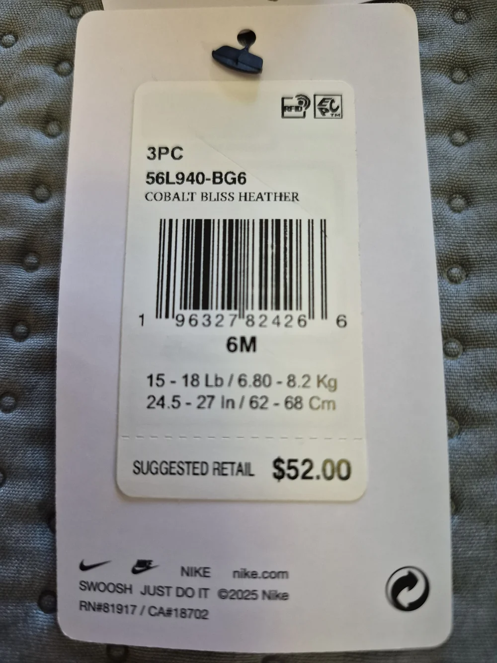 NWT Nike 3-Piece Set Light Blue Hoodie + Joggers with Navy Tee Bodysuit - 6M